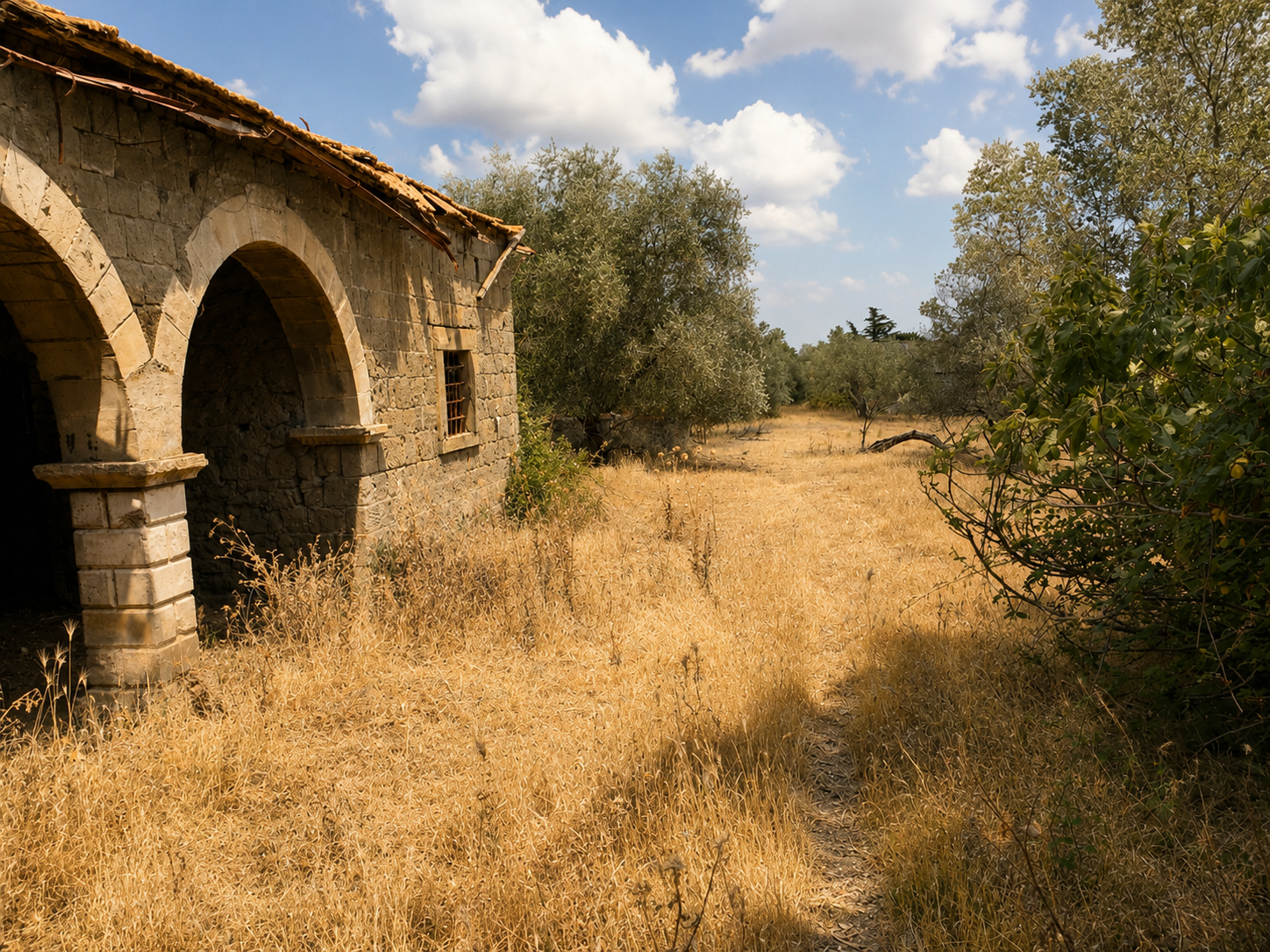 Gli archi del casale prima del restauro